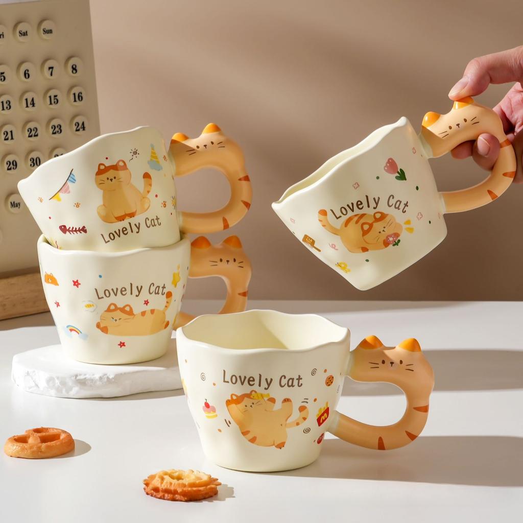 Cute Cat Ceramic Cup Cute Covered Mug Drinking Water Creative Home Coffee Cup Cat Ceramic Cup