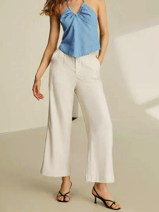 European-American High Waist Casual Women's Wide Leg Slimming Pocket Pants