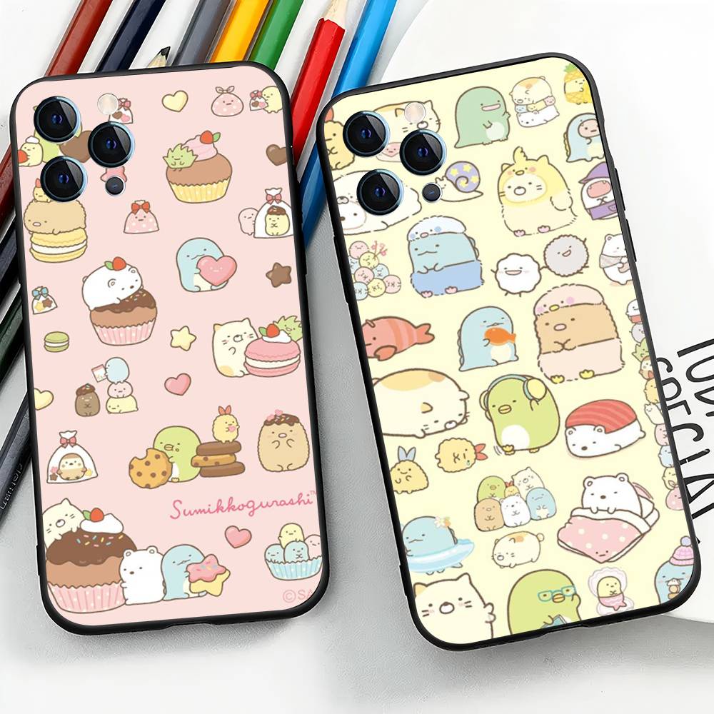 Cute Cartoon Sumikko Gurashi For iPhone 13,17,11,12,16,14,15,Plus,Pro Max Soft Silicone Black Phone Case