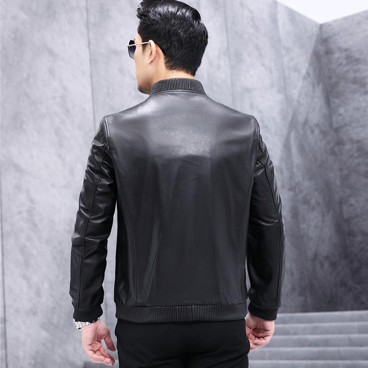 Кожаная куртка мужская короткая с круглым вырезом из овчины — фото 4