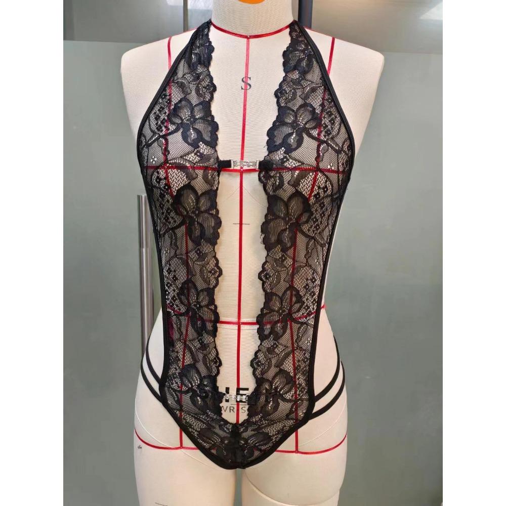 Erotic Sexy Crotchless  Lingerie Women Lace Hollow Bra Set Erotic Costumes Teddy Baby Doll Dress Open Bra Porn Underwear Set