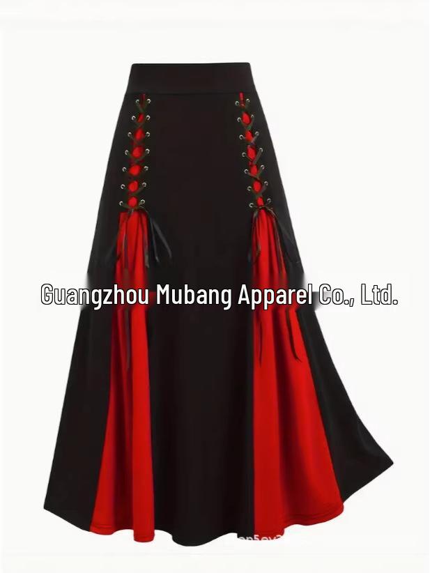 Gothic Lace-up Two-tone Patchwork High-Waisted Midi Skirt