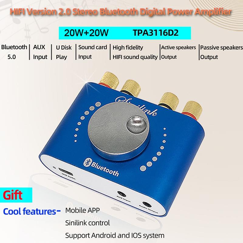 Nobsound Mini Bluetooth 5.0 Hifi Tpa3116 Digital Amplifier Stereo Audio 2.0 Channel Sound Amplifiers 40W Power Amp