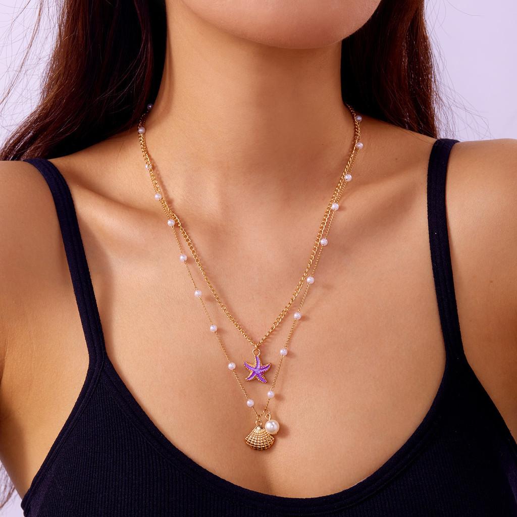 

Modern Geometric Pendant Necklace With Shell And Starfish For Women Daily Accessory фіолетовий