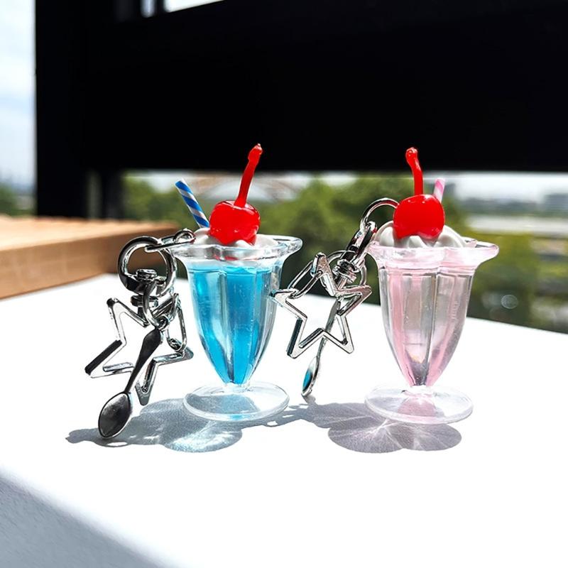 Unique Cherry Cream Cup Keychain Bag Ornament Backpack Decorations for Car Keys
