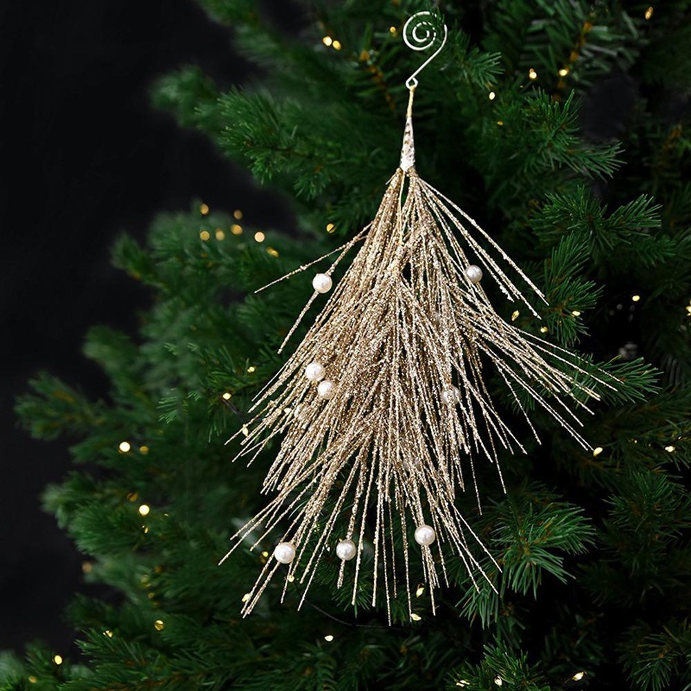 Handmade Christmas Pearl Pick Branch Realistic Xmas Tree Hanging Ornament Holiday Wreath