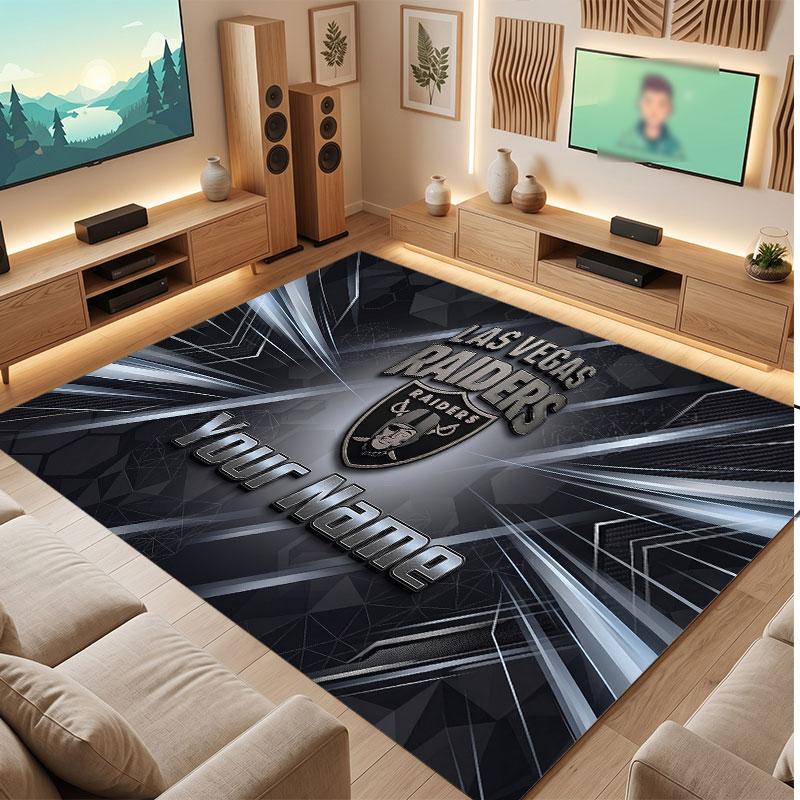 Tappeto in Cristallo Vellutato Personalizzato Las Vegas Raiders, Tappeto Morbido Antiscivolo con Testo Nome Personalizzato per Soggiorno Camera da Letto