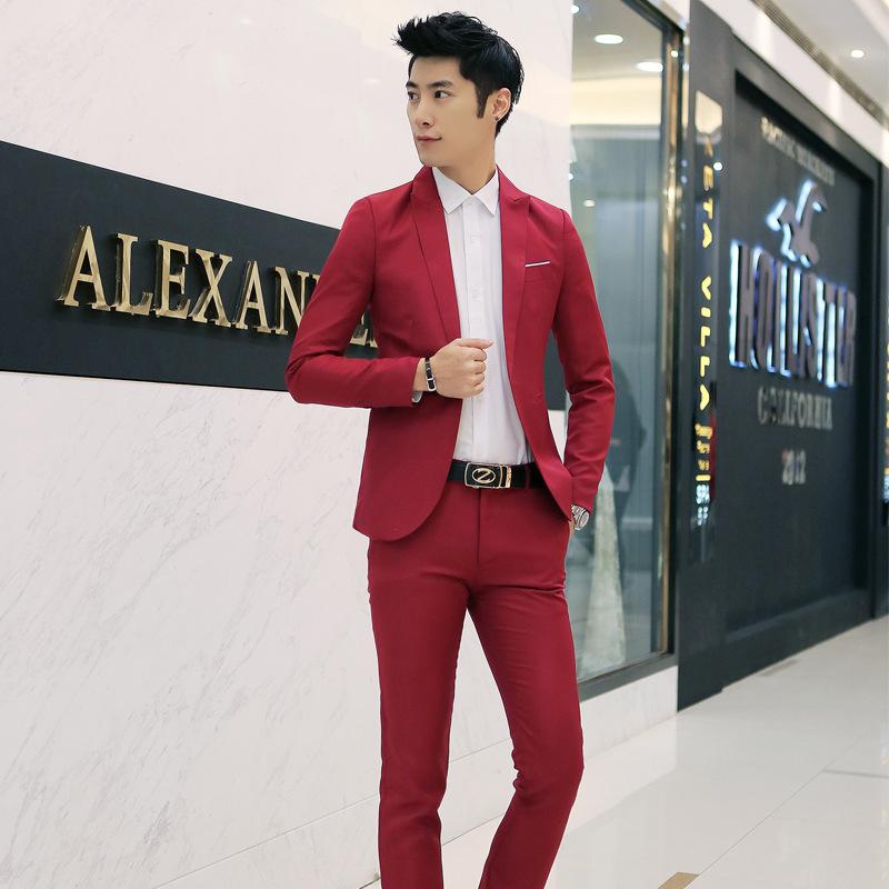 2017 Men's Slim Fit Korean Style Two-Piece Suit Set