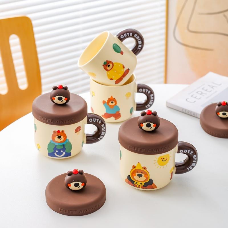 Creative Cartoon Mug Ceramic Cup Water Cup with Lid Cute Coffee Cup Children Water Cup Gift Birthday Gift