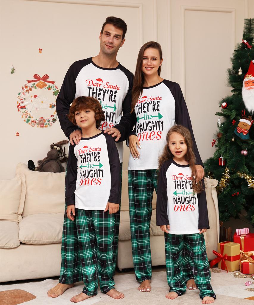 European and American new plaid alphabet cartoons, Christmas parent-child clothing, printed loungewear pajamas