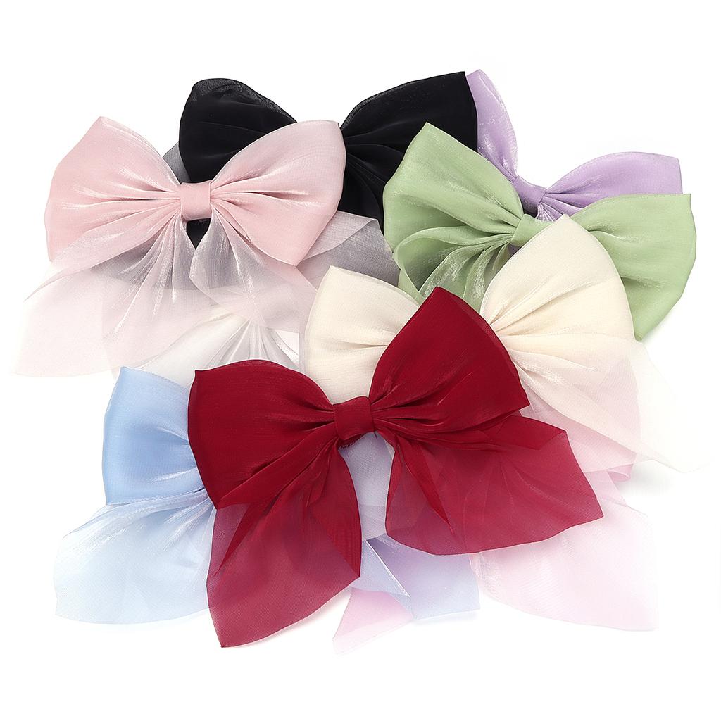 4Pcs Solid Color Chiffon Bow 12x11cm Cute Handmade Ribbon Bowknot for DIY Hairpins Hair Accessories Crafts Clothing Decoration