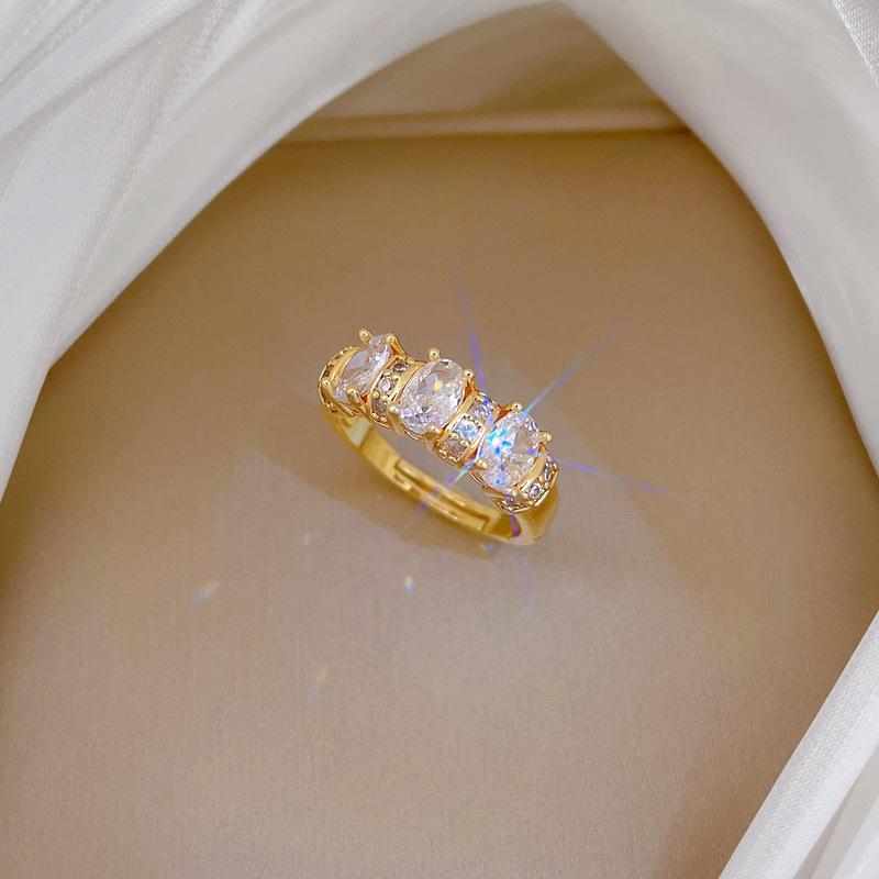 Real Gold Light Luxury Full Diamond Personalized Ring Opening Adjustable Simple Jewelry Japanese Ring Couple Ring