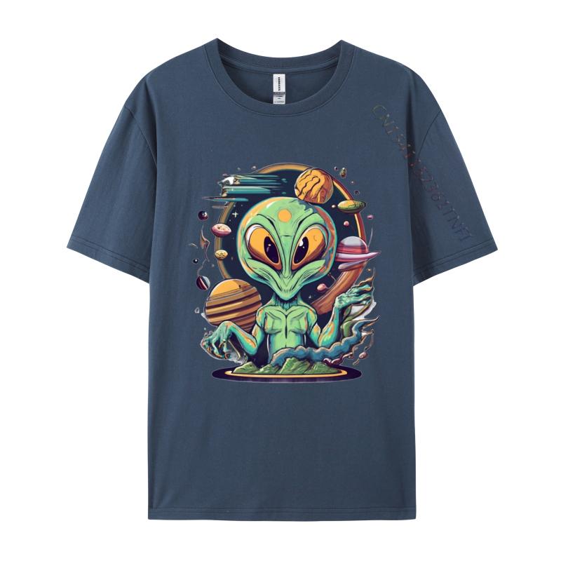 Alien Tshirt Anime Printed Tshirt Funny UFO Alien Space Men Tshirt Green And White Graphic T Shirt