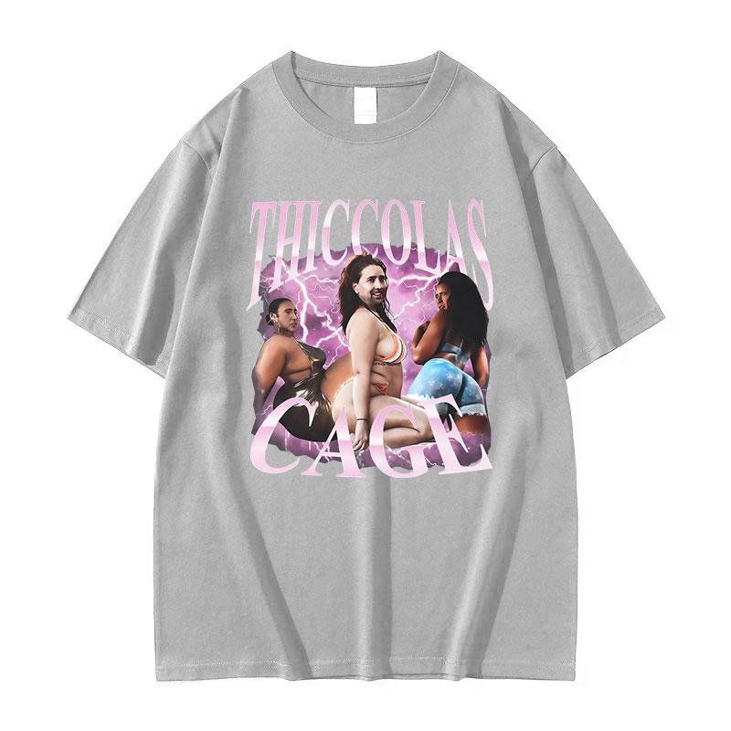 Thiccolas Cage Funny Meme T Shirts Unisexs Humor Clothing Fashion Short Sleeve Tshirts Unisex Summer High Quality Cotton TShirt