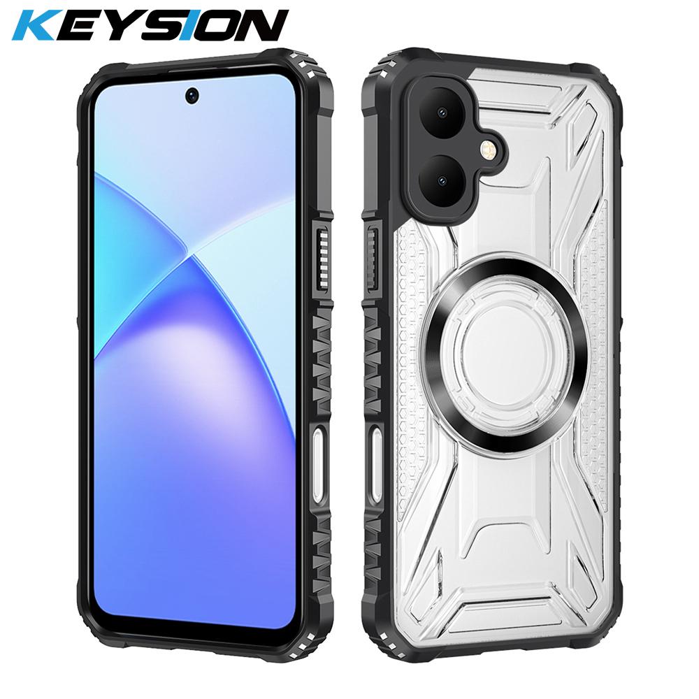 KEYSION Průhledný magnetický kryt pro TECNO Spark Go 2 Pop 10 Měkký silikon+PC Odolný proti nárazům Kryt na telefon pro Infinix Smart 10