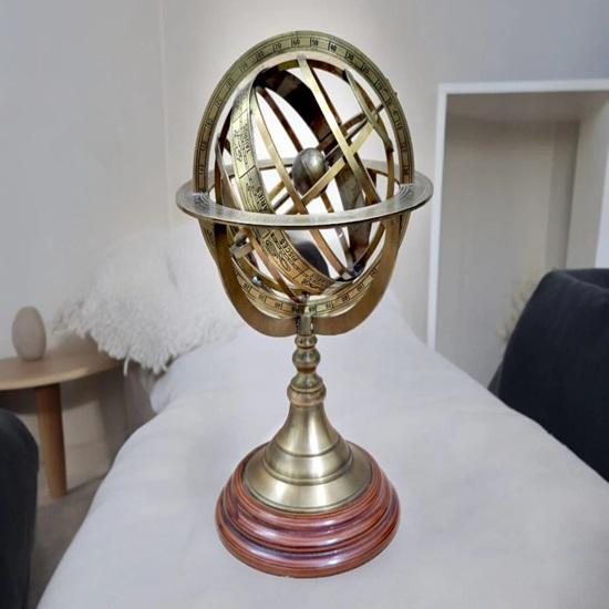 Set of 3 Brass Armillary Sphere On Elegant Wooden Base A Nostalgic Décor Accent for Your Home Décor Inspired Armillary Sphere