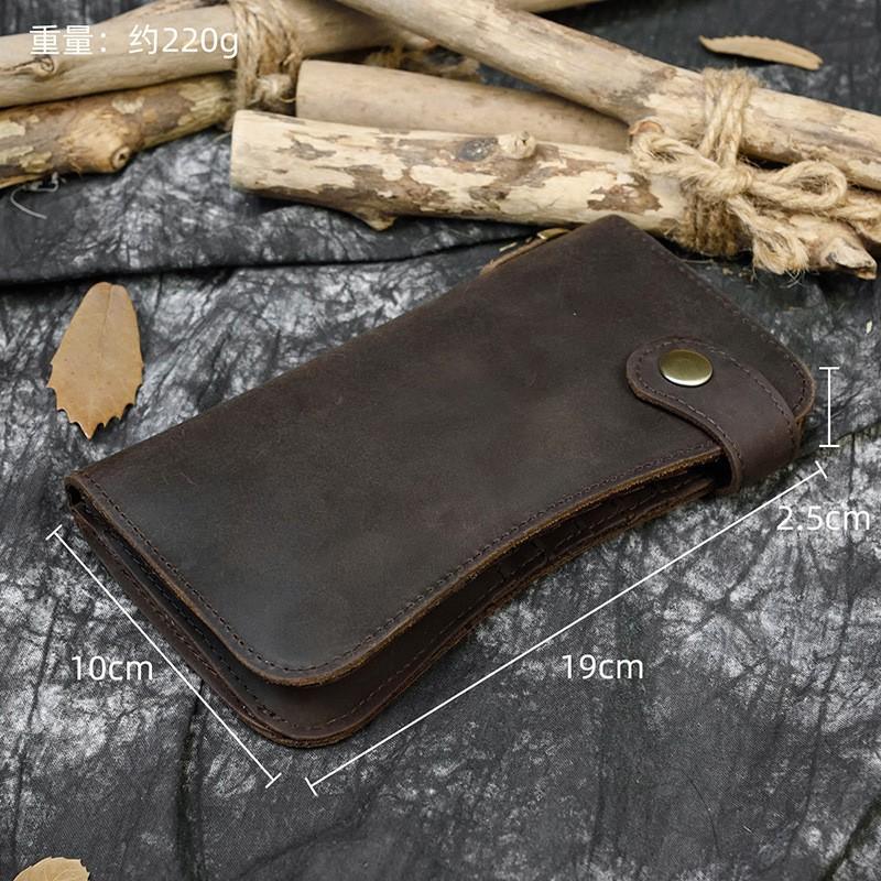 Men's Crazy Horse Leather Wallet Genuine Long Iron Chain Anti Theft Handbag RFID Demagnetization Zero