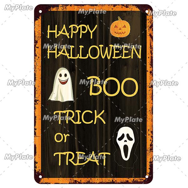 [MyPlate] Halloween Metal Sign Vintage Tin Sign Cafe Bar Decorative Plaque Home Decor Party Wall Sticker Witch Poster Gift