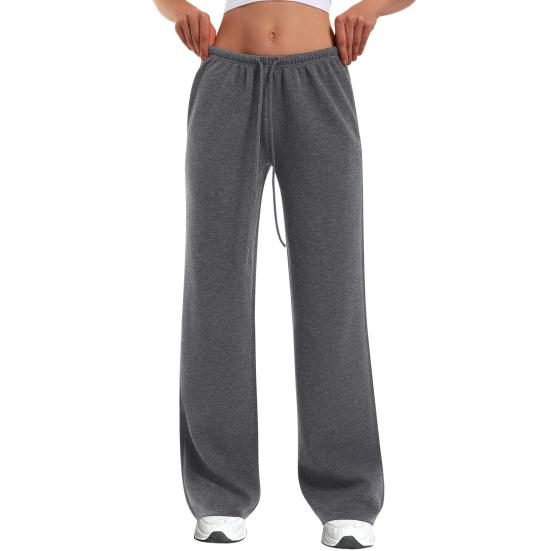 

Women Pants Elastic High Waist Wide Leg Casual Trousers with Adjustable Drawstring Pockets Pure Color Loose Fit Long Pants S темно-серого