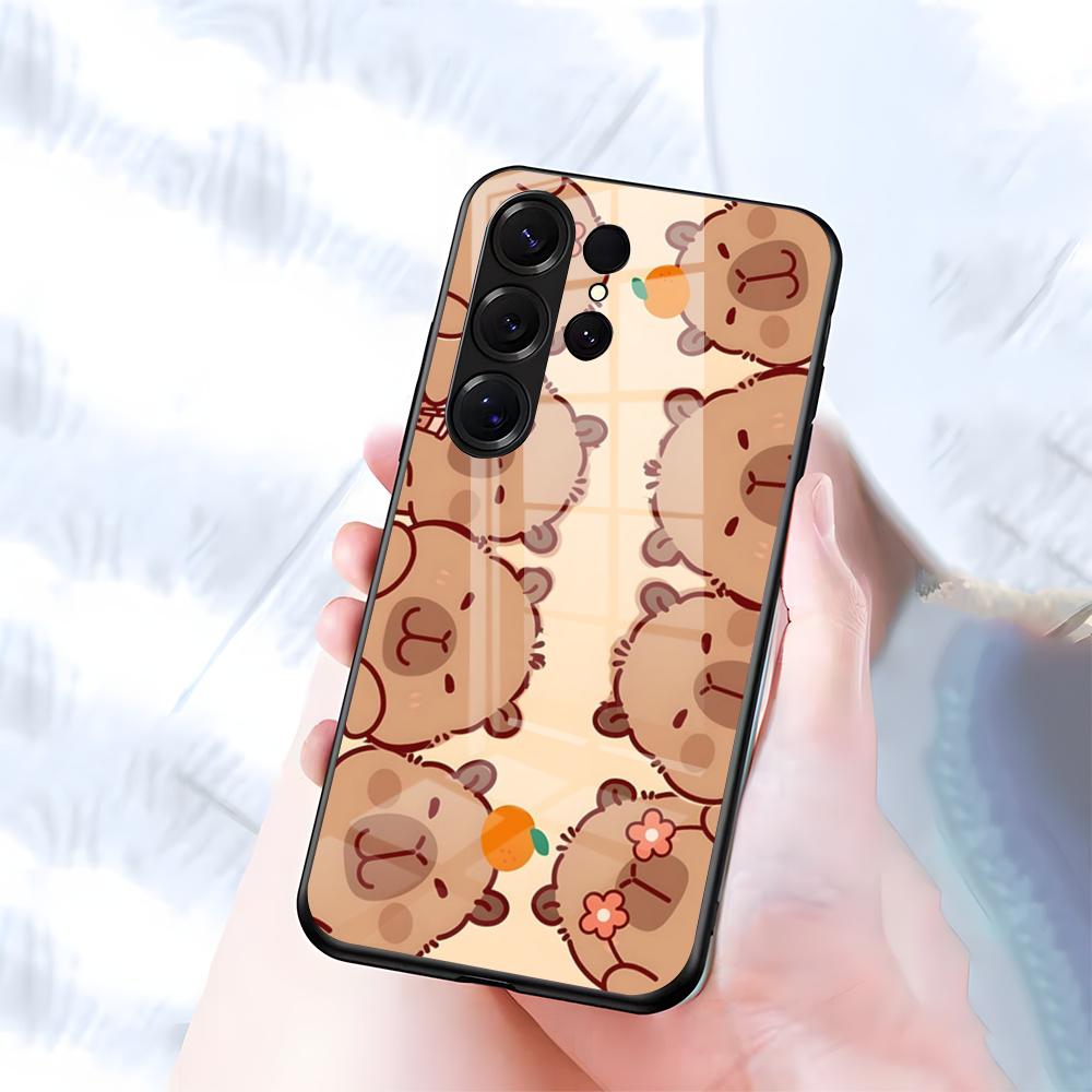 

C-Capybara Phone Case For Samsung S26 S25 S24 FE S23 S22 S21 Plus S20 Ultra Note20Ultra Black Glass Cover Galaxy S22 Ultra 5G