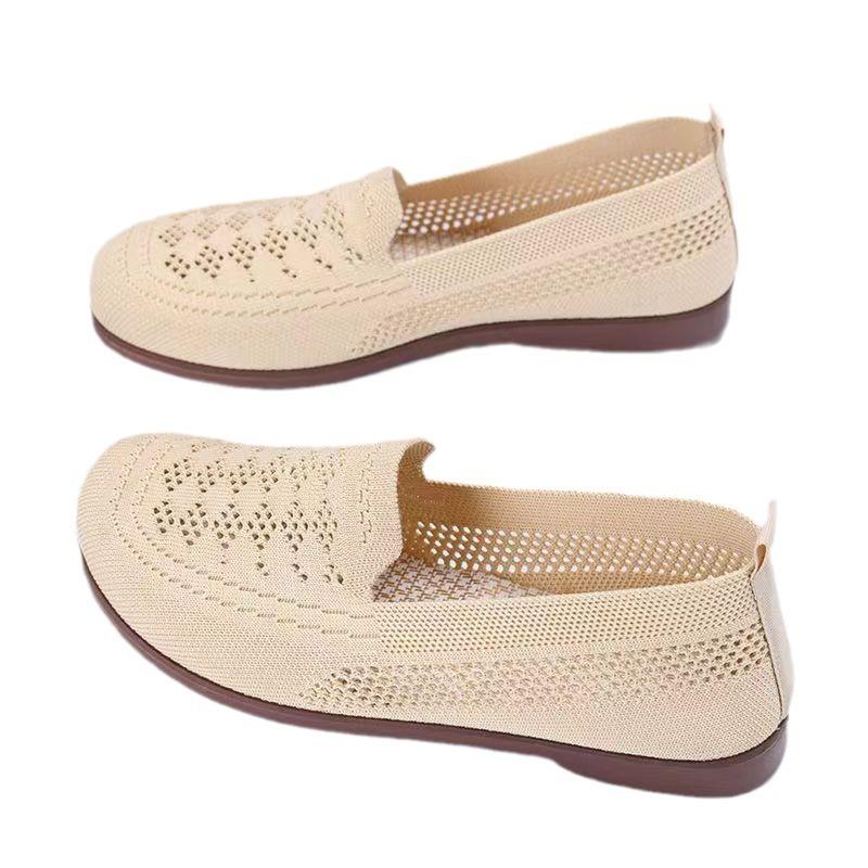 Women's Summer Mesh Shoes with Soft Sole and Shallow Mouth Lazy Casual Shoes Breathable Mesh Fabric Mother's Shoes