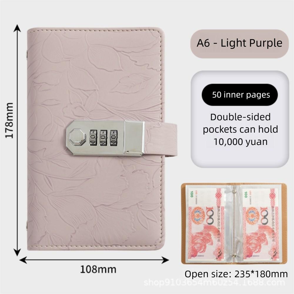 With Password Lock Money Collection Book Embossed Flower Savings Challenges Book  Children светло-фиолетовый