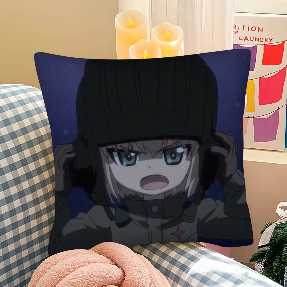 1 Stück Anime Mädchen Girls Und Panzer Der Film Kissenbezug Mode Quadratischer Kissenbezug Schlafzimmer Sofa Zimmer Ins Dekoration Freizeit Peach skin 18*18(CM)-1Pcs