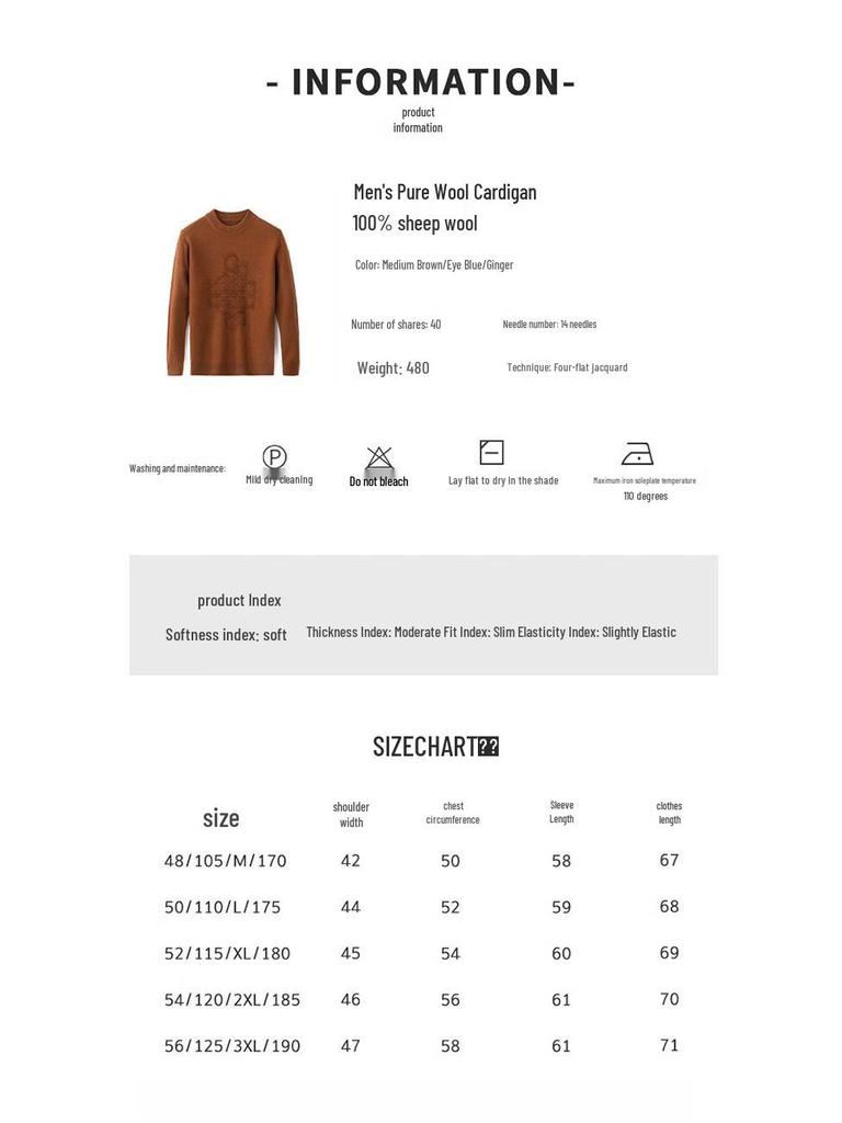 Hengyuanxiang Men's 100% Wool Crew Neck Pullover Sweater