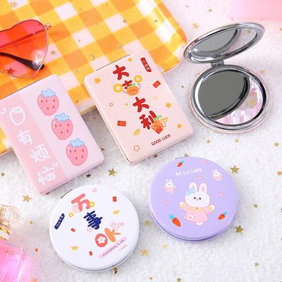 Cartoon Mini Makeup Mirror Double-Sided Round Makeup Mirror Portable Mini Folding Makeup Mirror Pocket Mirror for Girl Women
