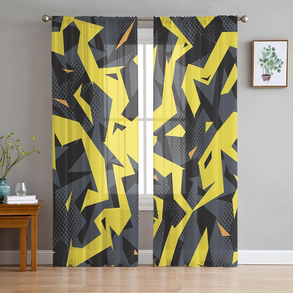Moderne abstrakte geometrische Linien transparente Fenstervorhänge für Wohnzimmer, Küche, Kinderschlafzimmer, Voile-Hängevorhang