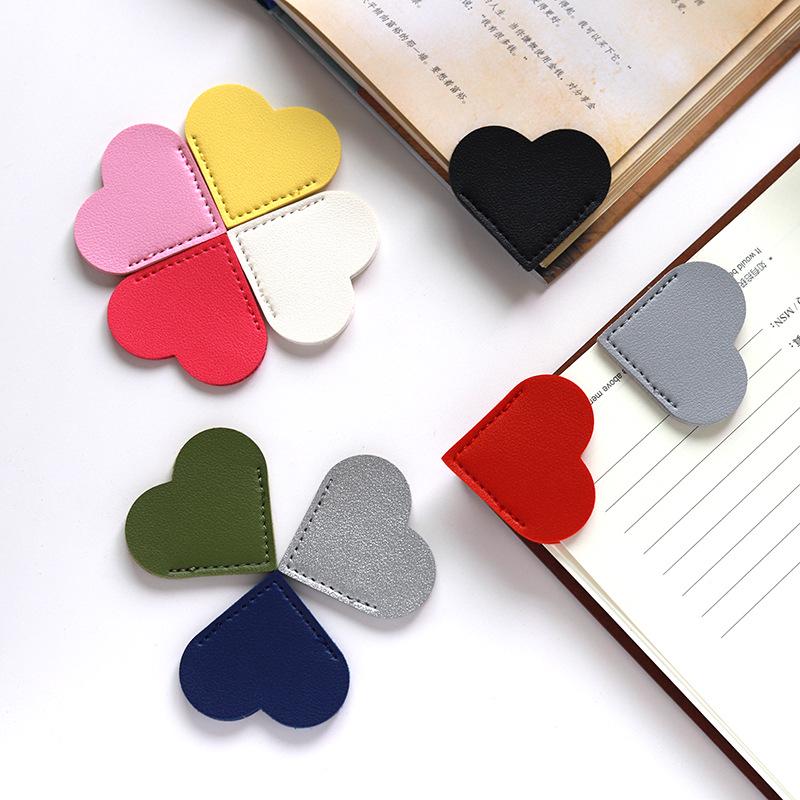 Love Heart Style PU Leather Book Page Holder - Exquisite Business Student Library Portable Gift. Heart-Shaped Cartoon Creative Bookmark.