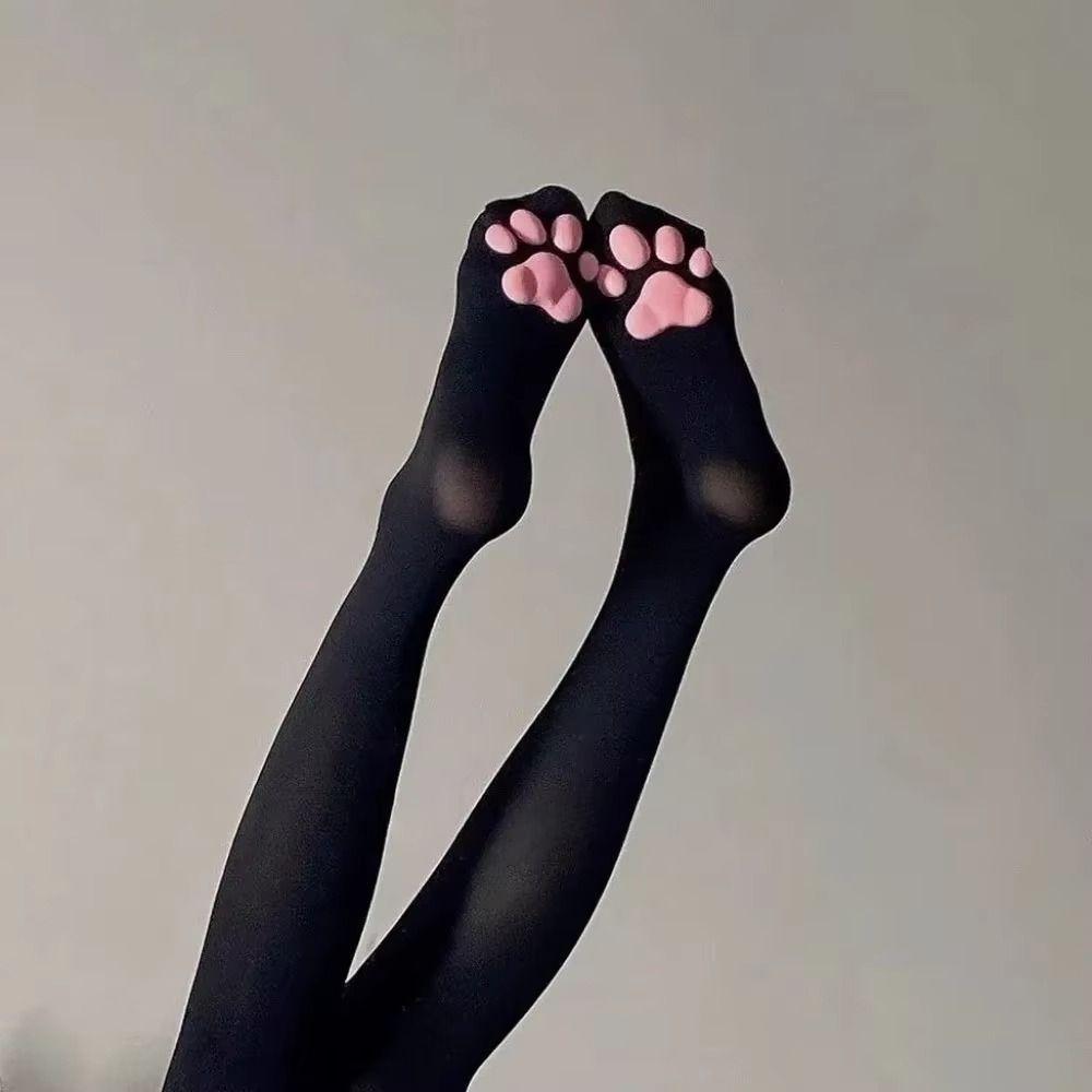1 Paio Calze Autoreggenti con Impronte di Gatto Semi Trasparenti Calzini con Cuscinetti Zampe per Abbigliamento Quotidiano