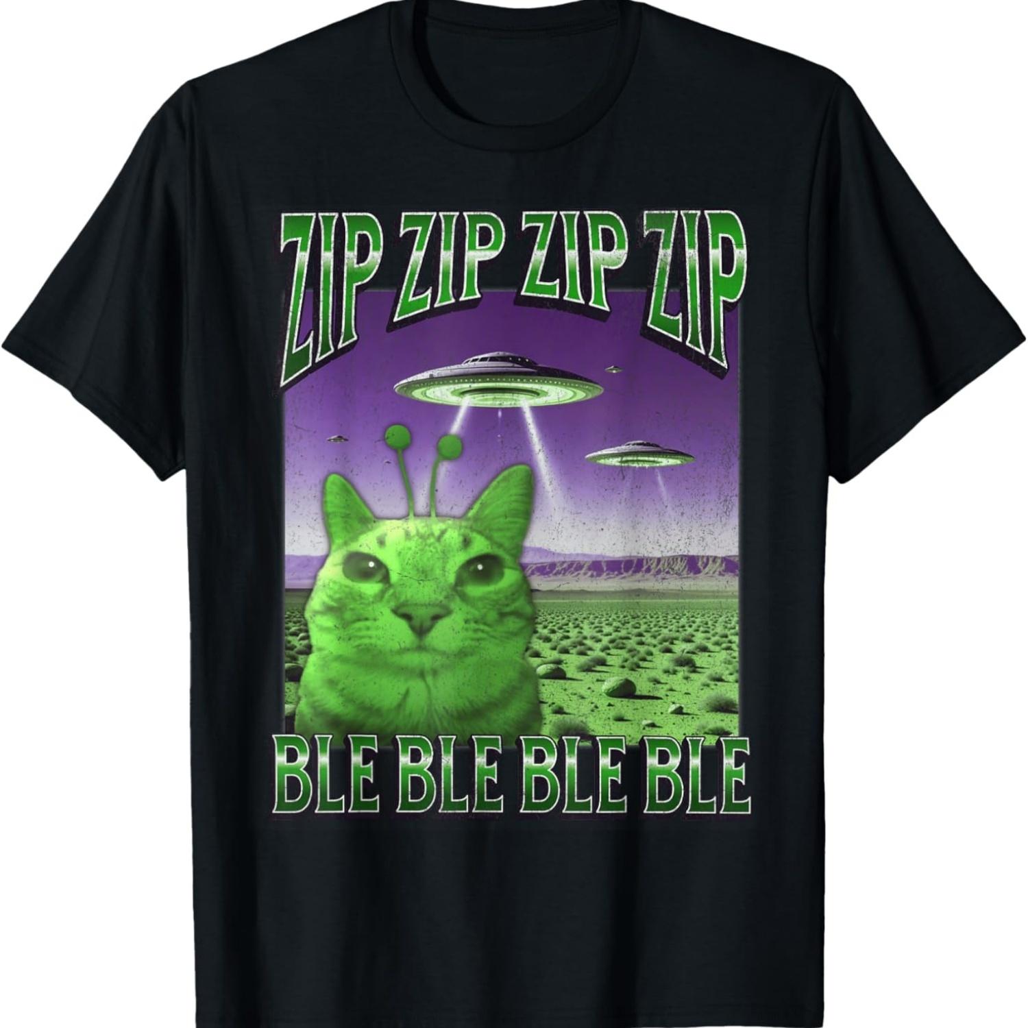 

Funny Alien Cat Meme Bootleg Graphic T-Shirt for Men Women S чёрный