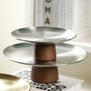 Stainless Steel Cake Tray Wooden Base Fruit Display Plate Dessert Plate Dining Table Home Decoration Ornaments