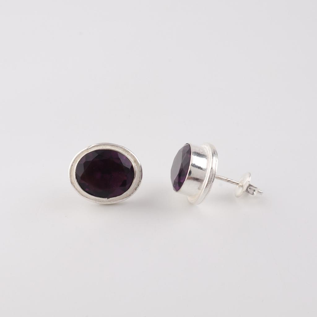Amethyst Gemstone 925 Sterling Silver Jewelry Handmade Earrings Wedding Stud0.5" EE-178-7