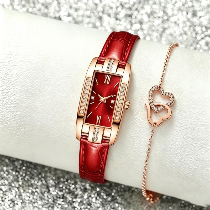 שעונים אלגנטיים אופנה מלבני נשים שעון קוורץ ירוק חוגה פשוטה עור יוקרה מתנות נשים שעונים