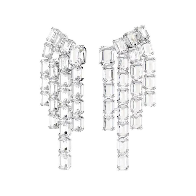 Swarovski Octagonal Cut Pendant Rhombus Tassel#luck Crystal Ear Clip Men and Women Same Style Couple Style Silver 5705796