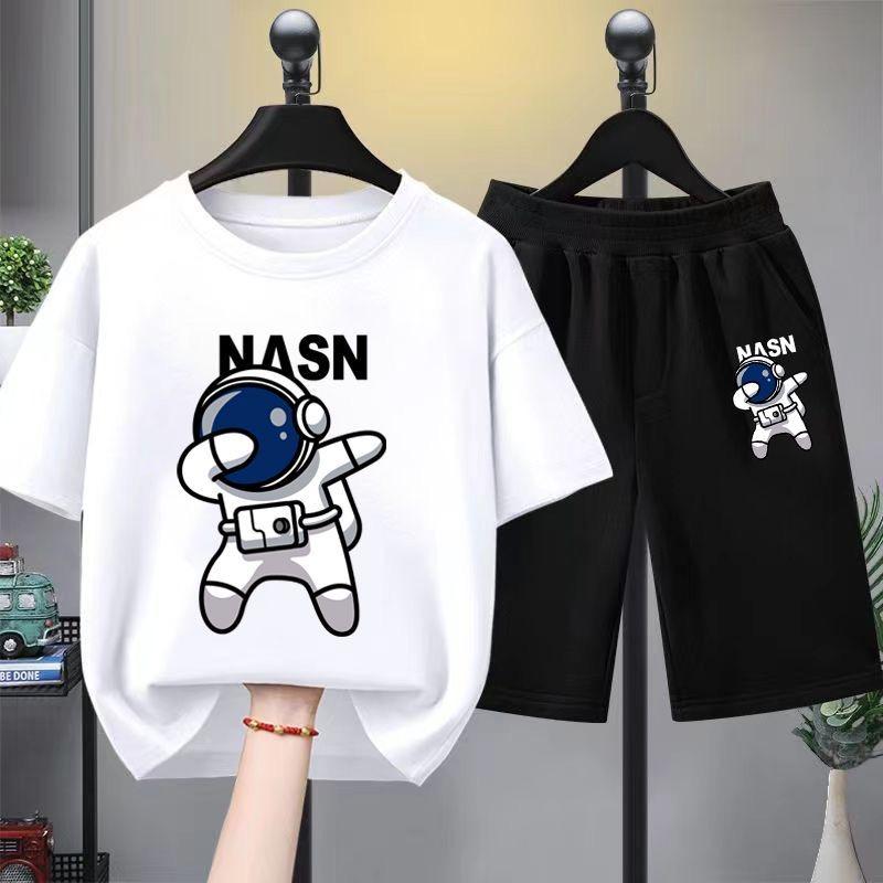 

Summer Boys Clothes T-shirt & Shorts 2 Pieces Set Teenage Girls & Boys Printed Spaceman Tracksuit Fashion Casual Top & Bottom Ou 160