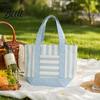 Sac fourre-tout élégant en toile rayée Réutilisable pour les courses Grande capacité Poche avant Sac à bandoulière pour le shopping Pique-nique Trajets Quotidien
