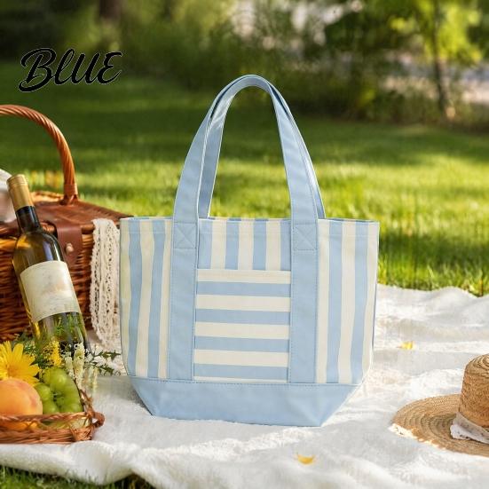 Sac fourre-tout élégant en toile rayée Réutilisable pour les courses Grande capacité Poche avant Sac à bandoulière pour le shopping Pique-nique Trajets Quotidien