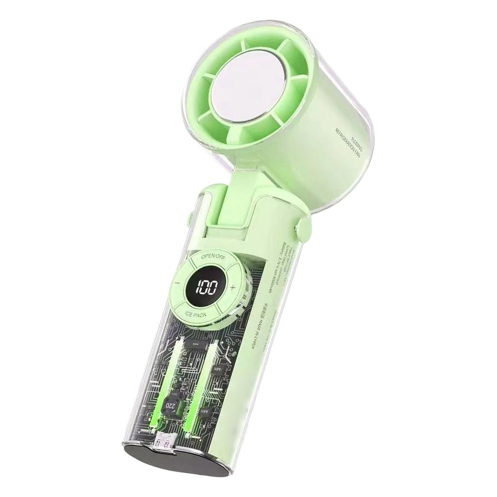 Portable  Conditioner Fan With  Function, 4000mAh Rechargeable Battery, Transparent Mechanical Fan Design, And Comes With A Lightweight Lanyard.