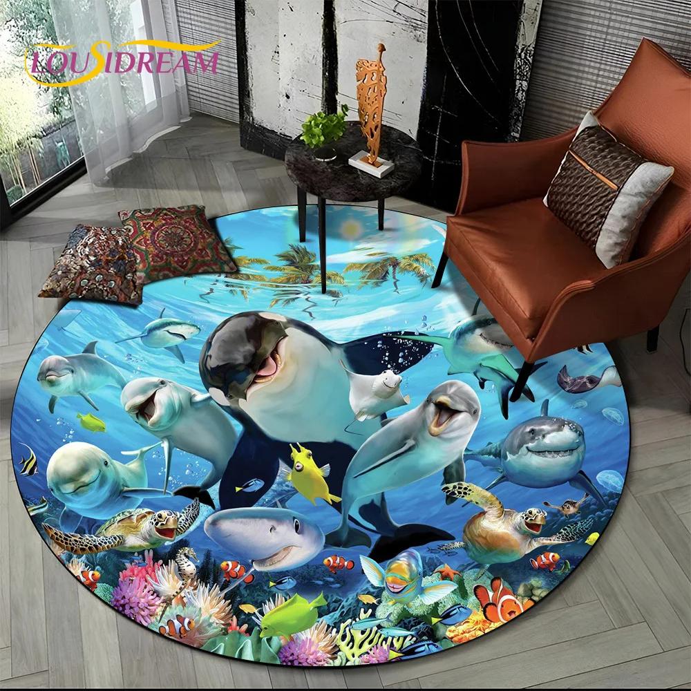 Underwater World Dream Seabed Fish Cartoon Round Carpet Rug for Living Room Bedroom Kids Decor,Pet Area Rug Non-slip Floor Mat