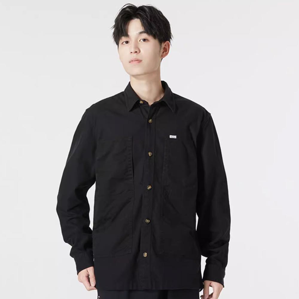 Timberland Solid Color Polo Logo Label Sports Casual Long Sleeve Shirt Men Shirts Black A5Y9N-001