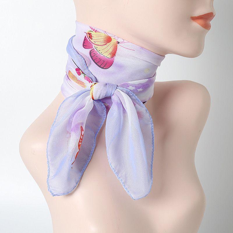 65cm Baotou Square Scarf Women's Spring and Summer Chiffon Printed Thin Cotton Scarf Versatile Decorative Scarf Hairband