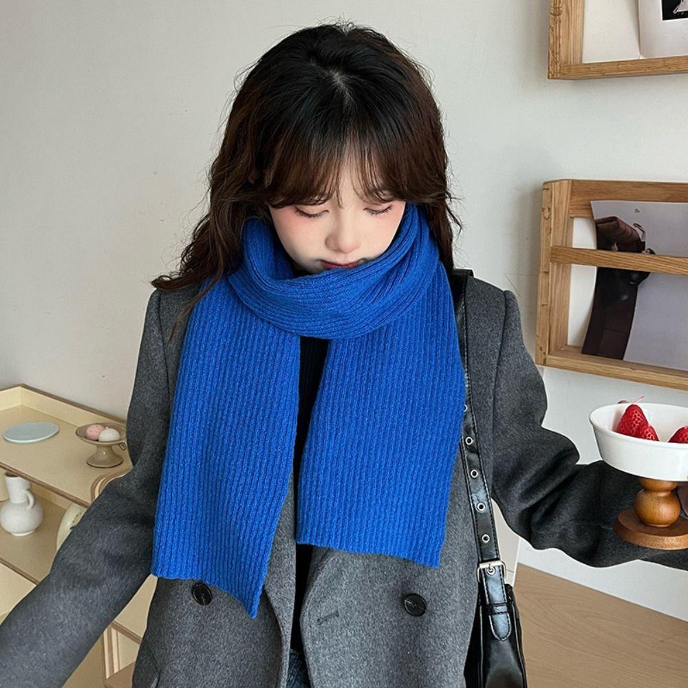Long Solid Color Scarf Imitation Cashmere Wool Shawl Cute Knitted Scarves  Girl
