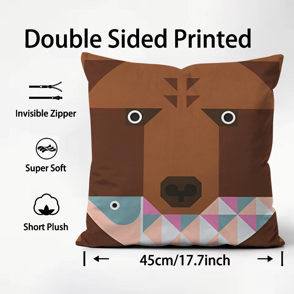 Simple Animal Anime Art Cushion Cover Plush Fabric Soft DoubleSided Printed Sofa Warm Winter Home Child Gift Pillow Case