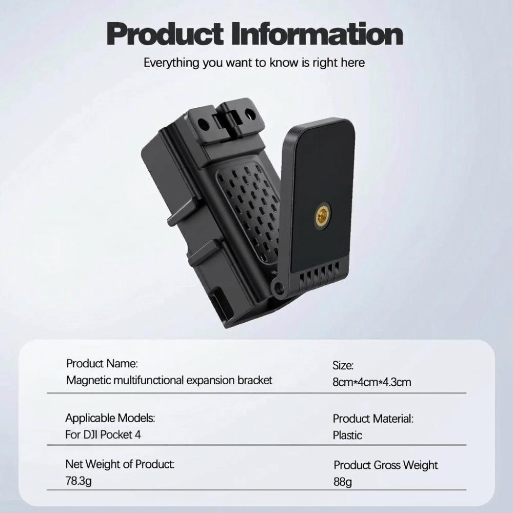 Foldable Magnetic Mount Expansion Adapter Holder for DJI Osmo Pocket 4 Cycling/V-log/Tabletop
