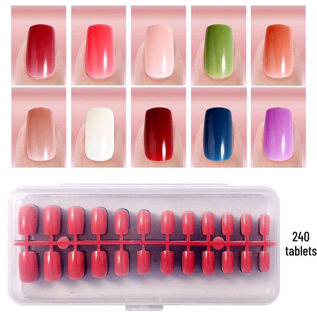 Colored Glitter Nail Art Tips - 240-Piece Set with Various Styles and Multiple Colors, Boxed Fake Fingernail Stickers