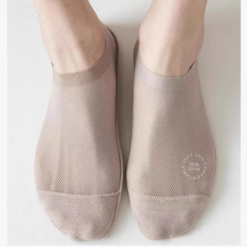 5 Pairs Men's Summer Thin Mesh Breathable Invisible Cotton Sole Sweat Absorbent Deodorant Non-slip with Boat Socks