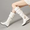 Fashion Women's Knee High Boots Black White Brown Wedge Heel Boot Female Wedge Heels Decoration Footwear Shoes Ladies Large Size